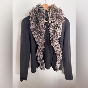 Dana Buchman Charcoal Cardigan with Faux Fur Trim